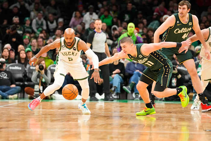 Boston Celtics guard Payton Pritchard, center Luke Kornet